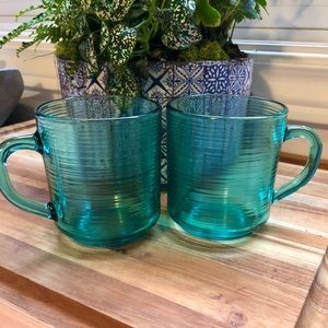 Set of 2 arcoroc teal turquoise cups